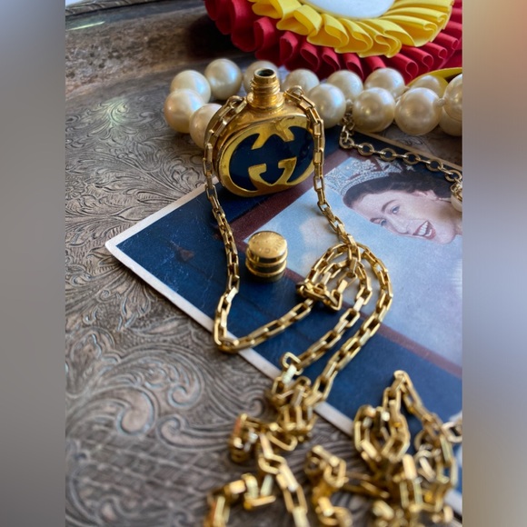 Rare Vintage GUCCI Perfume GG Pendant NECKLACE Statement Designer Jewelry